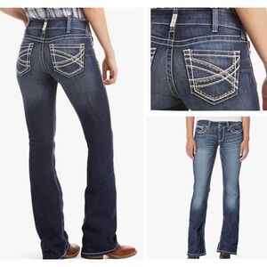 Ariat Women's Festival Blue Mid-Rise Boot Cut Jeans 28 Long Contrast Stitching